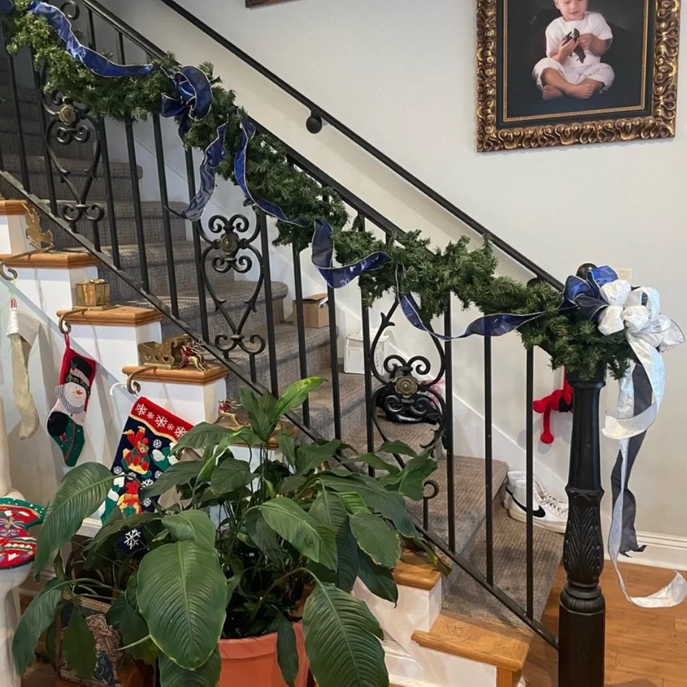 6 ft Christmas holiday garland ribbon table decor wreath mirror staircase window
